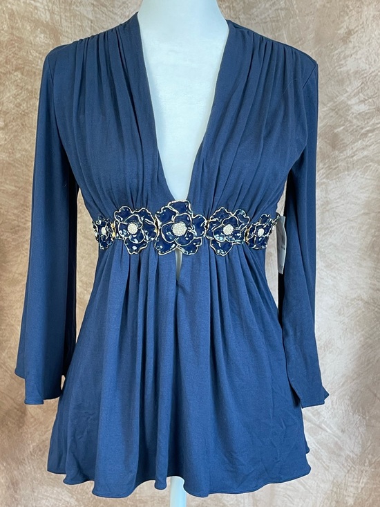 Sky Tops - Sky Navy Embellished Waist Long-Sleeve Women's Top size XS NWT